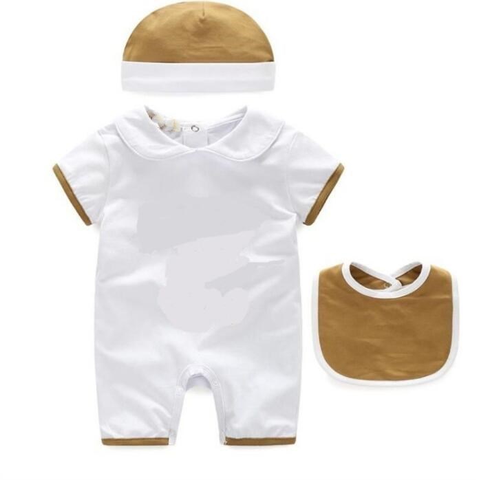Baby 3pcs Sets for Boys Girls Rompers Toddler Cotton Short Sleeve Jumpsuits Summer Infant Romper+bib+hat Kids Clothes