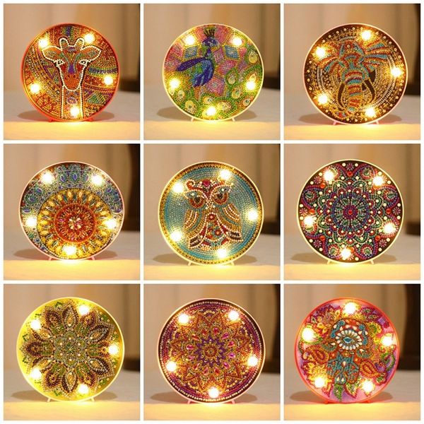 HUACAN New 5D DIY Diamond Painting LED Lamp Light Snowman Special Shaped Mosaic Embroidery Owl Unfinished Kit Christmas Gift 201202