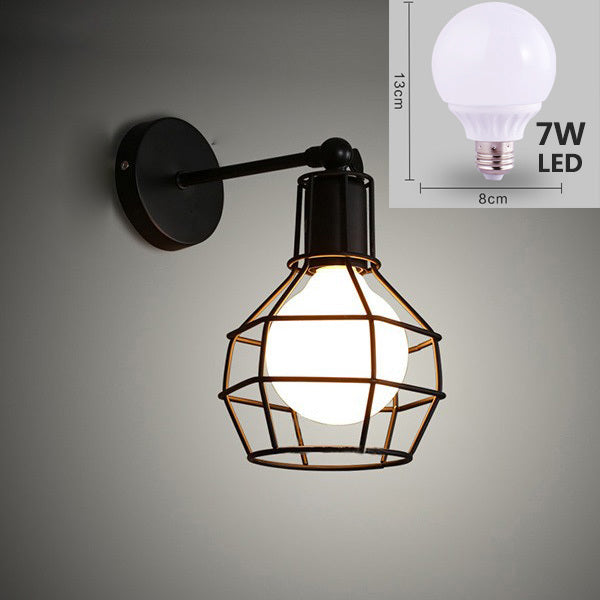 2021 New Vintage American E27 Led Cage Black Iron Wall Lights Bedroom Bar Counter Retro Indoor Reading Multi-site 1 Psc3