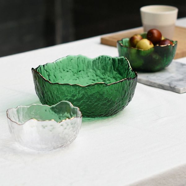 Nordic Vintage Gold Inlay Dry Fruit Bowls Decorative Crystal Glass Salad Bowl Soup Bowl fruteros de cocina miska 201214