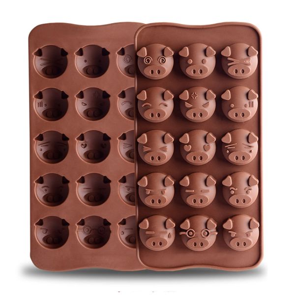 15 Grids Cute Pig Head Cake Candy Chocolate Silicone Moulds Tools 3D Fondant DIY Handmade Kitchen Baking Cookie Mold Accessories