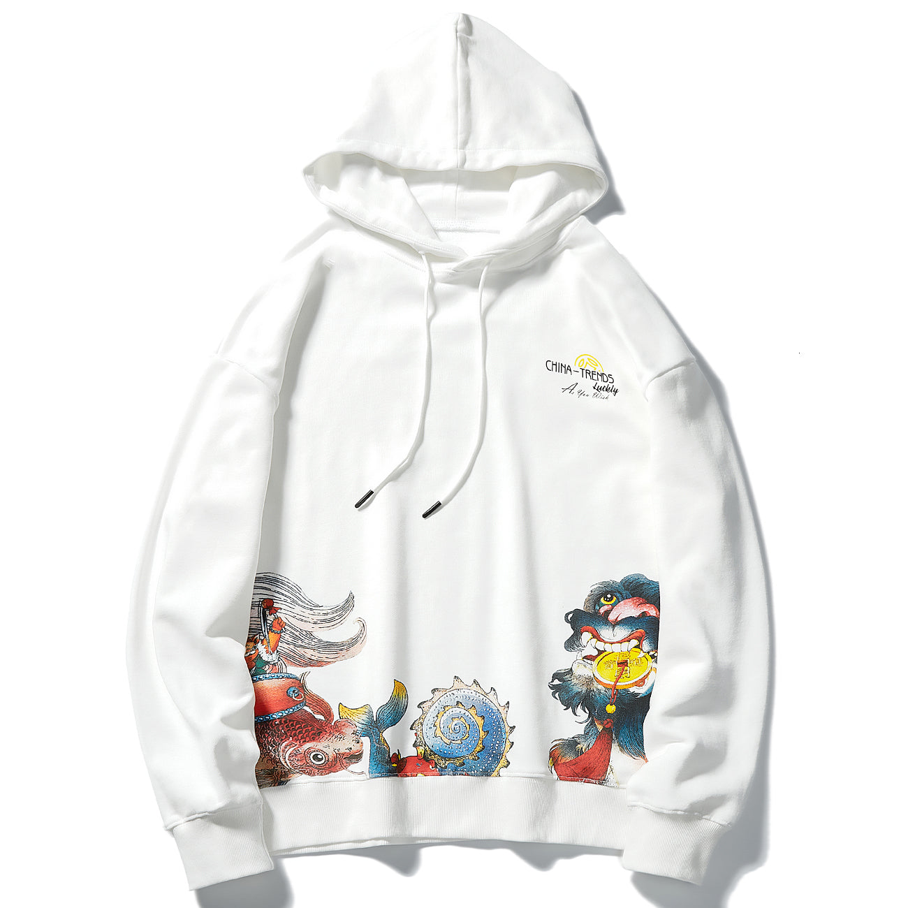 2021 New Ss Chinese Style Lion Dance Print Hip Hop Streetwear Winter Pullover Men Cotton Harajuku Hoodie Swatshirt Mens White R1c6