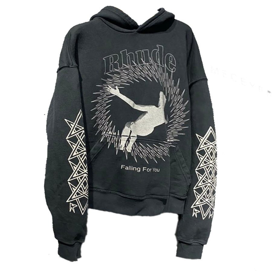 2021 New Rhude Hoodie Men Women 1:1 Autumn Winter Casual Oversize Graphic Print Pullovers Falling for You Sweatshirts Etu3