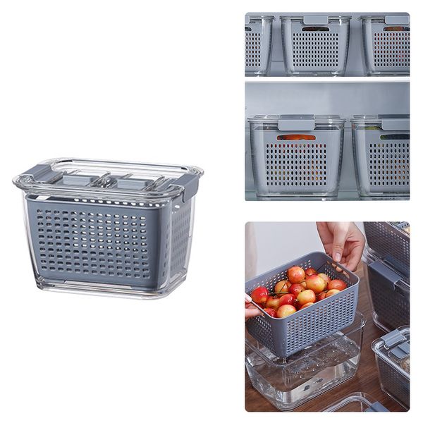 Double-layer Drain Basket with Lid Kitchen Refrigerator Drain Storage Box Multifunction Plastic Fruit Storage Basket Container 201030