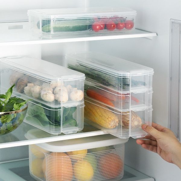 Kitchen Plastic Storage Box Fresh-Keeping Box Refrigerator Fruit Vegetable Drain Crisper Kitchen Storage Containers With Lid 201030