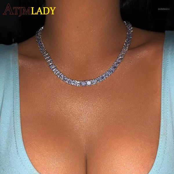 Chains Hiphop 5mm Iced Out Cubic Zirconia TenniS Gold Silver Color Cz Choker Necklace Colored FaShion Men Women Jewelry 2021 1