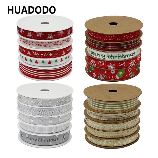 HUADODO 25meters Multi Printed Grosgrain Satin Ribbons Christmas Decoration DIY Sewing Gift Wrapping Christmas Ribbon Accessory Y201020