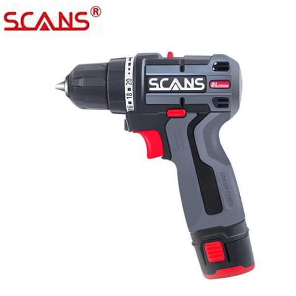 SCANS S120 Professional Tool 12V Brushless Motor Cordless 36N.m Electric Drill Electric Screwdriver with 2 batteries and charger 201225