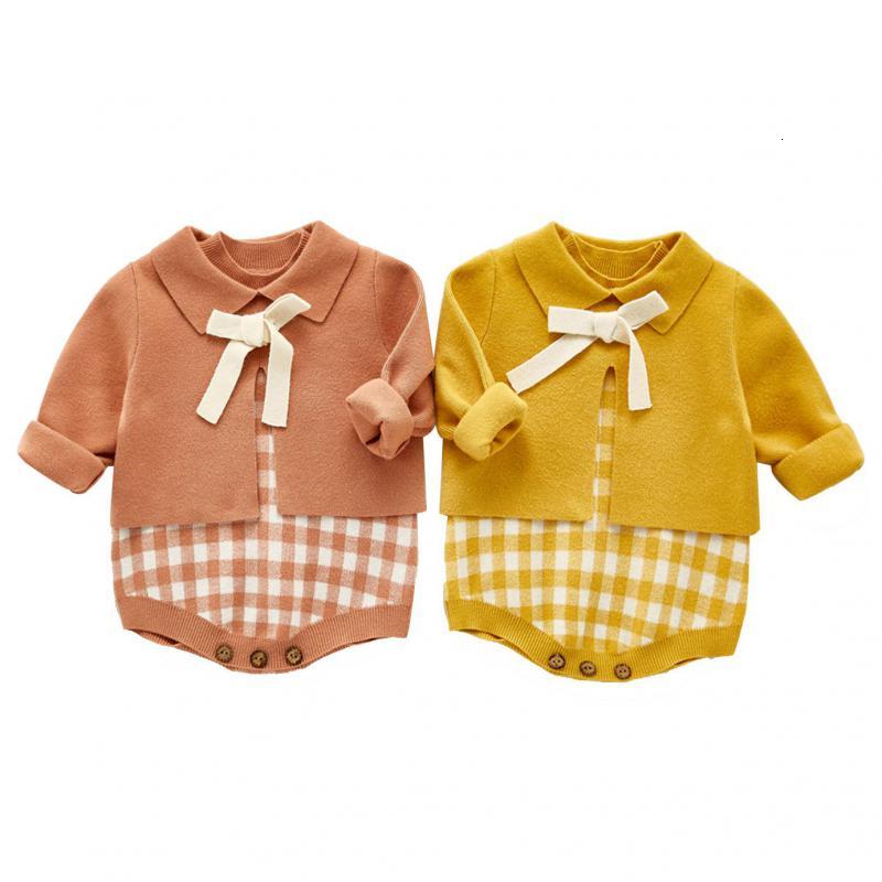 2021 New Infant Knitted Bodysuit Suit Newborn Girl Cardigan Sweater Cotton Overalls Baby Girls Jumpsuit Set Ebt1