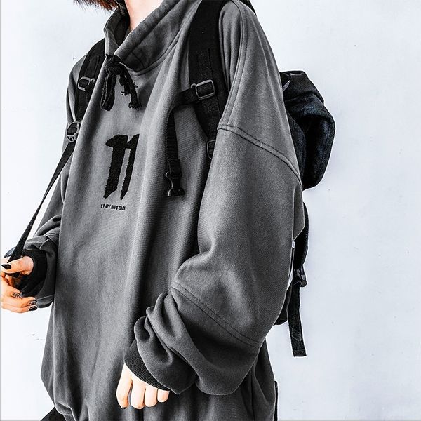 Hooded Letter Hip Hop Stand Collar Hoodies Sweatshirts Men Embroidery Couple Wear Streetwear Casual Pullover Daily Loose Tops 201103