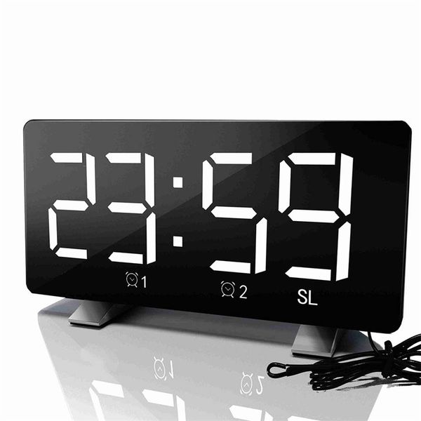 Digital LED Alarm Clock Mirror Multifunction Snooze Time Display Adjustable Lighting FM Radio Table Clock Time Memory Desk Clock 201222