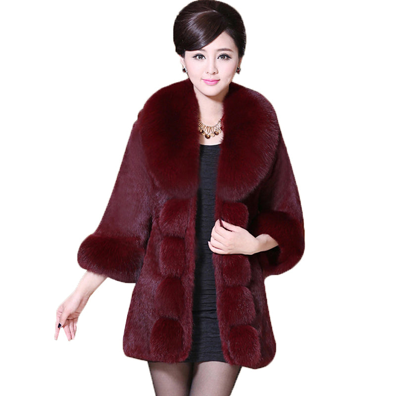 Faux Rex Rabbit Hair Ladies Fur Coat Medium Length New Fox Collar Imitation Female Skin Plus Size 4xl Outerwear R262 876j