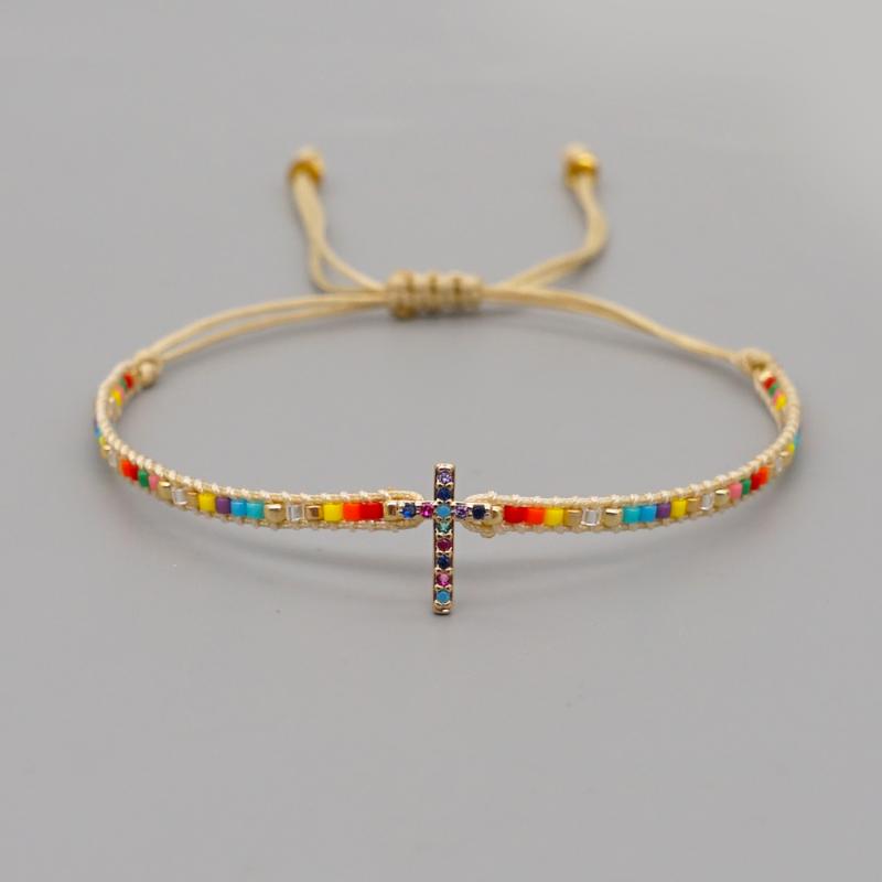 Charm Bracelets Shinus Miyuki Gift For Girl Rhinestone Christian Cross Bracelet Women Jewelry Pulseras Handmade Jewellery 2021