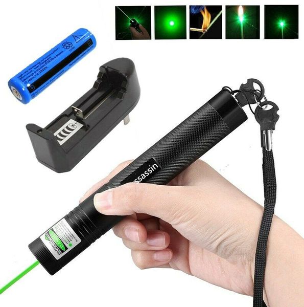 10Mile Military Green Laser Pointer Pen Astronomy 532nm Powerful laser point light pen Cat Toy Adjustable Focus + 18650 button top Battery+U