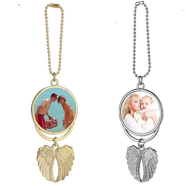 Sublimation Blanks Ornament Angel Wings Pendant Printing Christmas Keychain Keyring Hanging Charm Decor Rear View Mirror Car Sun Catcher Sta