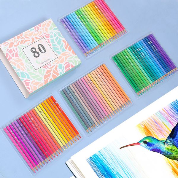 80pcs Wood Oily Pencil Color Artist Pencils Set Lead Painting Pen Kit Children Drawing Sketching Stationery Kids Students Pupils Painting To