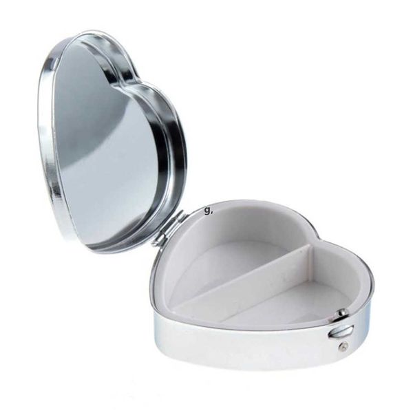 100pcs Heart Shaped Metal 2 Grid Pill Box boxes Organizer Medicine Container Case Jewellery Storage Pocket Portable RRB13308