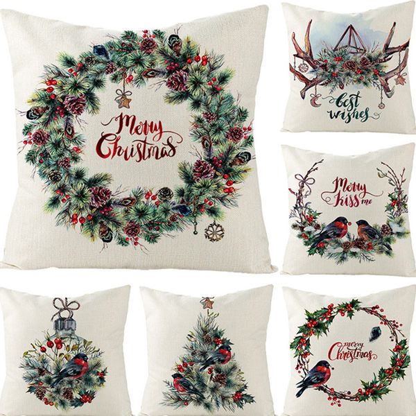 Merry Christmas cushion cover Flower Pillowcase Cotton Linen sofa cushions Pillow cases pillow covers 45*45cm Z250106