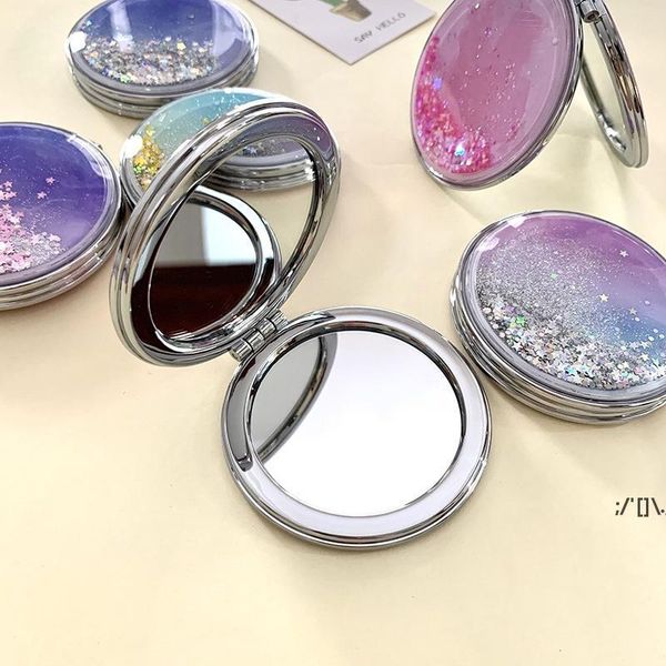 Liquid Bling Glitter Quicksand Portable Folding Mirror 5 Colors Double Sided Foldable Pocket Mirrors RRD13237