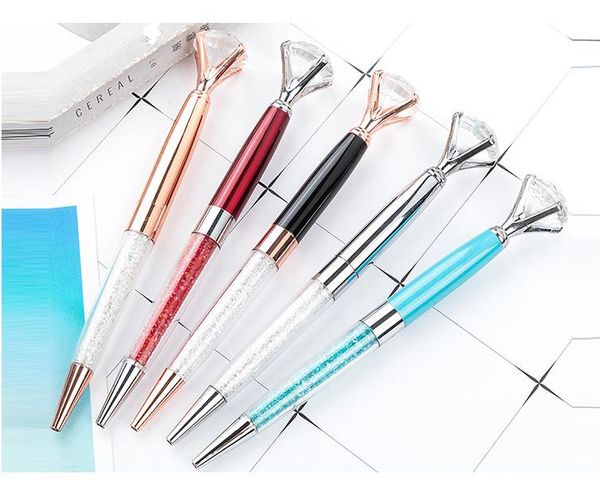 Creative Big Diamond Crystal Ballpoint Pens Metal Fancy Crystal-Pen Student Gift School Office Supplies Signature Business Pen 9 Colors SN61