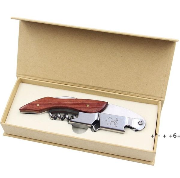 Stainless Steel Red Wine Opener With Hippocampal Knife Wood Handle Bottle Openers Professional Gift Screw Corkscrew Kitchen Tool RRB13492