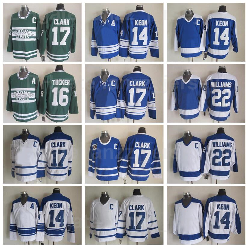 Retro Arenas 17 Wendel Clark Jersey Ice Hockey 14 Dave Keon 16 Darcy Tucker 22 Tiger Williams 28 Tie Domi 27 Darryl Sittler Vintage Classic Blue Whi