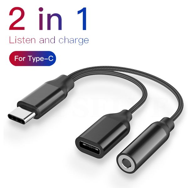 2 In 1 Type C To 3.5 Mm Charger Headphone Audio Jack USB C Cable Type-C To 3.5mm Connector Adapter for Xiaomi For