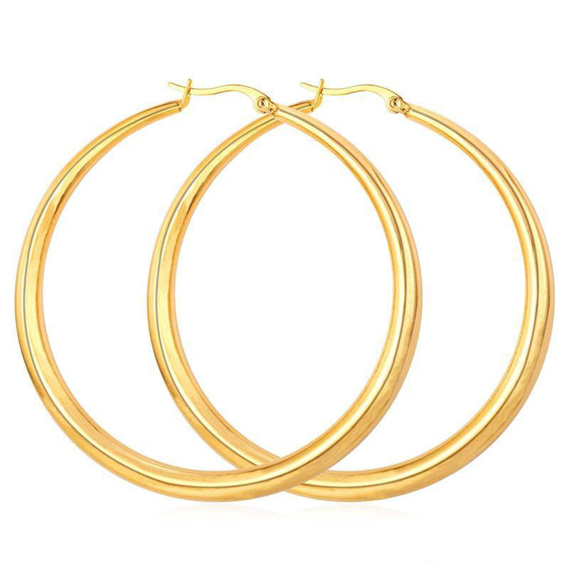 Real 18K Gold Silver Plated Big Hoop Earrings for Women Large Stainless Steel Round Circle Hoops Earring Lightweight No Fade Color Nice Jewelry Gift