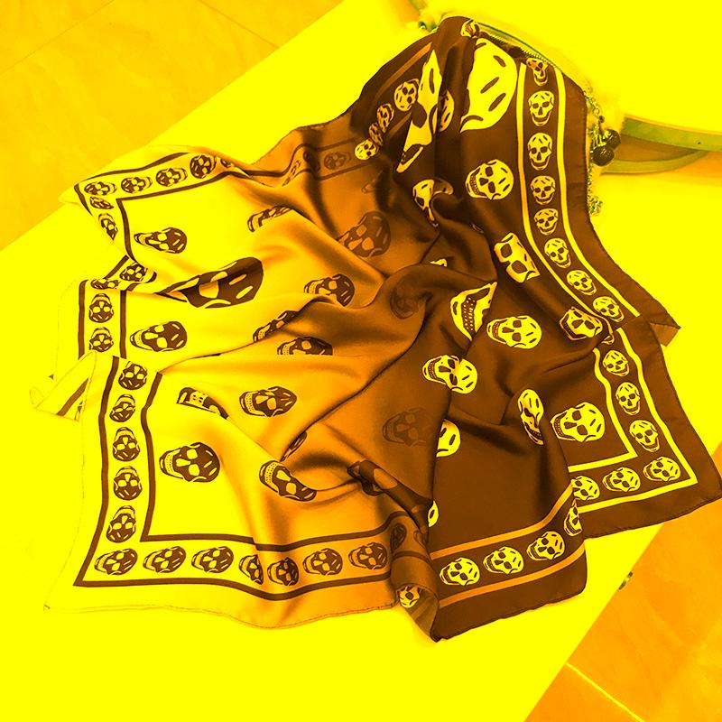 Scarves 2022 Square Gradient Skull Print Chiffon Scarf Women Designer Spring And Autumn Shawls Foulard Bandana