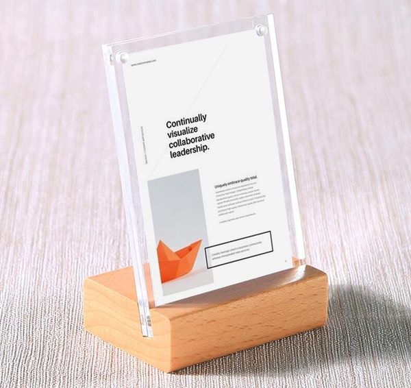 6x9cm Acrylic Frame Wood Desk Sign Holder Name Card Cover Merchandise Price Tag Display Stand