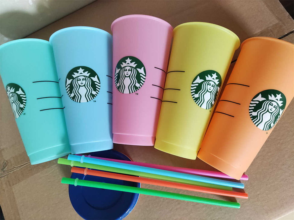 Starbucks UV machine printing, non-fading, 24 oz Mugs color changing plastic juice with lip and straw magic coffee cup custom