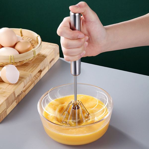 Eggs Tools Hand Push Egg Beater Rotate Stainless Steel Egg Whisk Semi-automatic Blender Manual Mixer Self Turning Egg Stirrer Kitchen Access