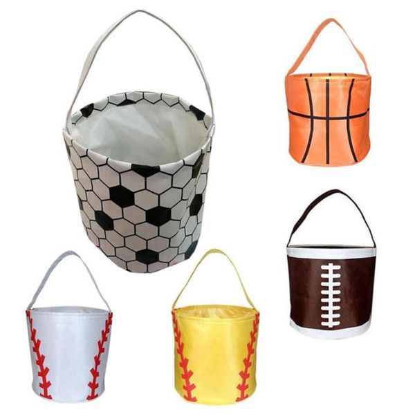 Party Supplies Basketball Easter Basket Sport Canvas Totes Football Baseball Soccer Softball Buckets Storage Bag Kids Candy Handbag JJE13146