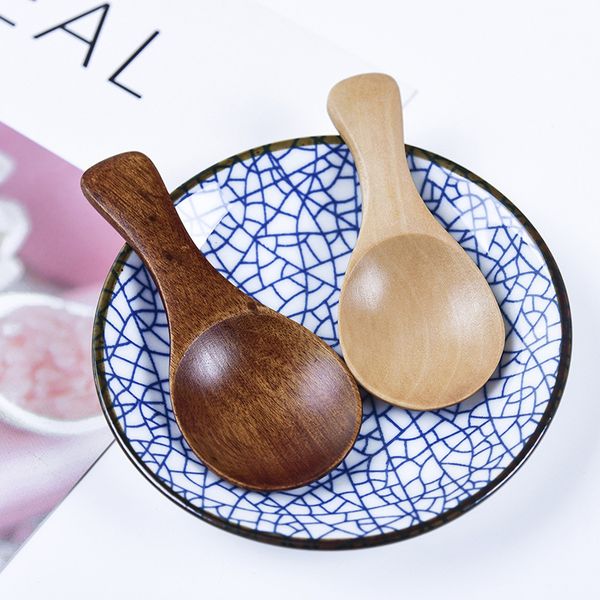 Mini Wooden Spoons Solid Wood Condiments Salt Spice Spoon Honey Teaspoon Sugar Coffee Tea Jam Mustard Ice Cream Kids Short Handle Scoop JY10