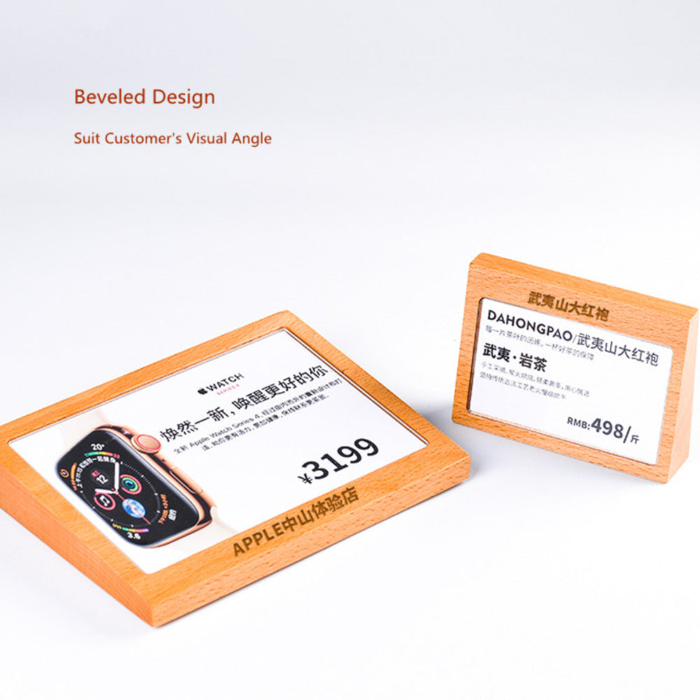 150*100mm Wood Base Supermarket Store Equipment Countertop Acrylic Table Price Sign Holder Poster Frame