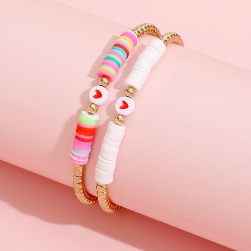 Summer Beach CCB Beads Polymer Clay Disc Strands Red Hearts Bracelet for Women Gift Wholesale
