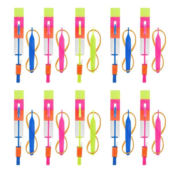 Novelty Outdoor Games Shining Rocket Flash Red-Blue LED Light Night Kids Luminous Slingshot Toys Shine Elastic Helicopter Rotating Toy 0954