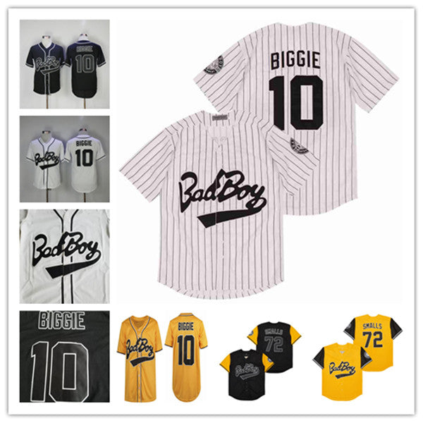 Men Notorious Badboy Bad Boy 72 10 Biggie Smalls Movie Baseball Jersey Stitched Team Black White Yellow ALternate Size S-XXXL