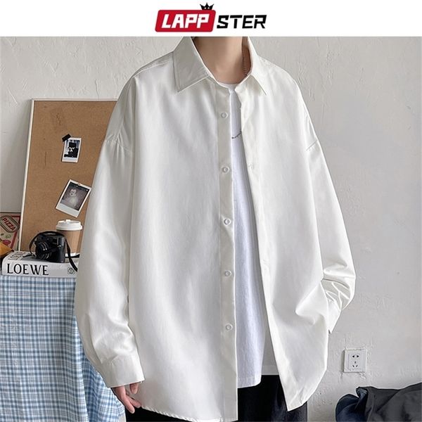 LAPPSTER Men Korean Fashion White Long Sleeve Shirts Mens Harajuku Black Oversized Shirt Male Button Up Shirts Blouses 5XL 220326