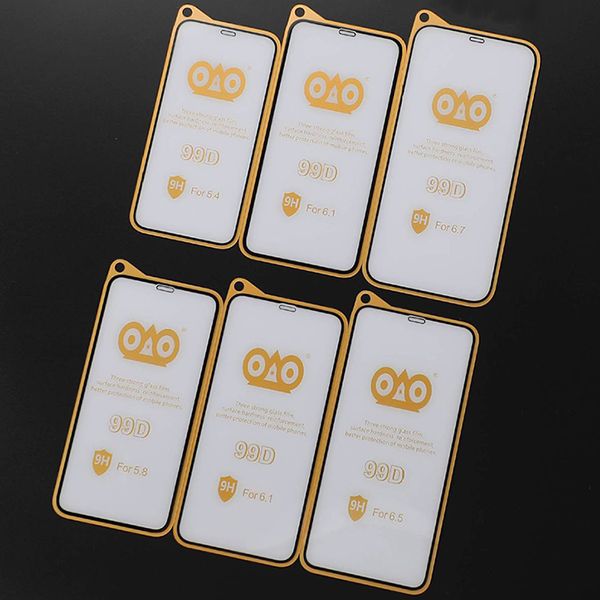 Screen Protector For iPhone 16 Pro Max 15 Plus 14 13 Mini 12 11 XS XR X 8 7 SE 99D Tempered Glass 9H Proof Explosion Full Glue Cover Anti St