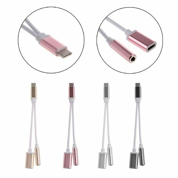 2 in 1 Charger Audio Type C cables Earphones Jack Adapter Connector Cable 3.5mm Aux Headphone type-c onnector able