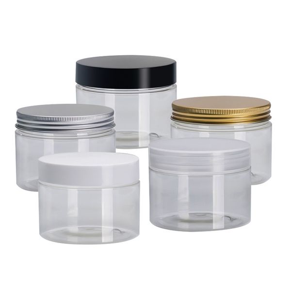 Empty Transparent PET Eye Cream Bottle White Black Clear Plastic Lid Cosmetic Packaging Containers Candy Pots Plastic Hair Wax Jars Aluminum
