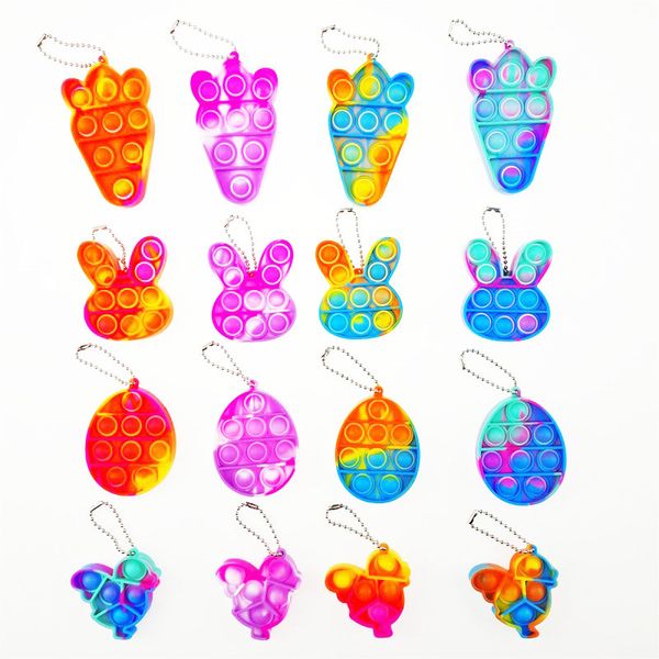 Easter Keychain Fidget Toys Decompression Bubble Music Gadget Pendant Silicone Childrens Sensory Toy