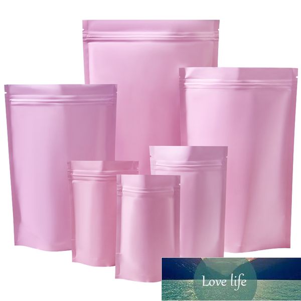 100Pcs-Lot Matte Pink Aluminum Foil Stand Up Bag Food Candy Nuts Dried Fruit Snacks Coffee Tea Zip Lock Waterproof Dustproof