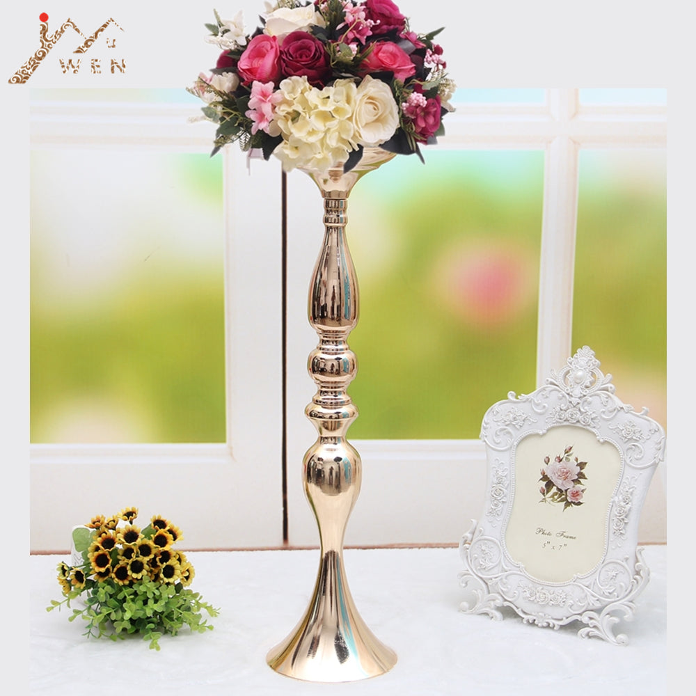 10PCS Gold Candle Holders 50CM Flower Vase Candlestick Wedding Decoration Table Centerpieces Flower Rack Road Lead