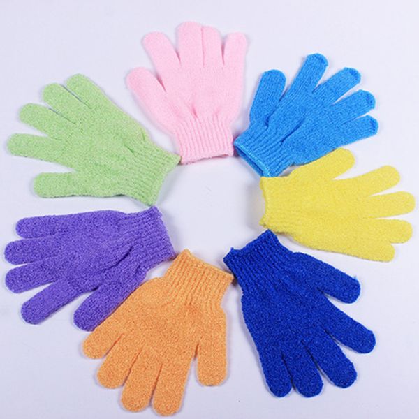 Exfoliating Gloves Mitt Bath Shower Scrubbers Scrub Tan Dead Skin Removal candy colors Exfoliator Elastic Five-Finger Bathing Gloves