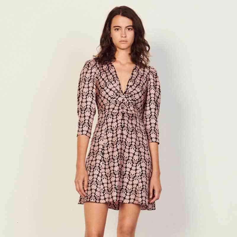 Casual Dresses Fadan s family autumn winter women&#039;s commuting ol Daisy printed bubble sleeve dress