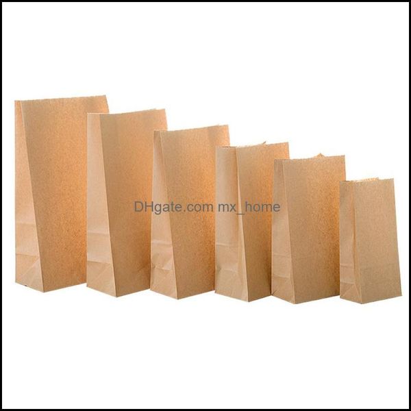 50-100Pcs Kraft Paper Bag Gift Bags Packaging Biscuit Candy Food Cookie Bread Seen Snacks Baking Takeaway Drop Delivery 2021 Disposable Take