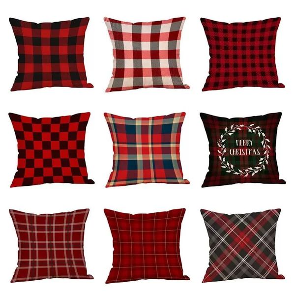 25 Styles Christmas Decorations Pillow Case Plaid Elk Bear Ptinted Throw Covers Xams Sofa Cushion Cover Home Party Pillowcase