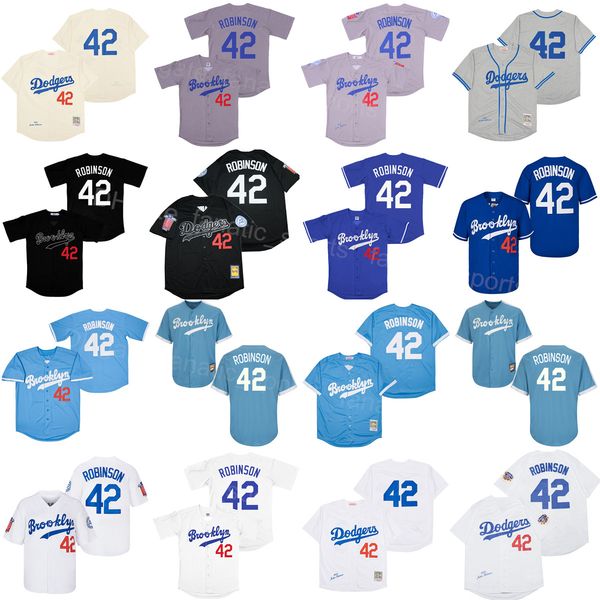 1955 Vintage Baseball Jersey 42 Jackie Robinson Retro Cool Base Team Blue White Grey Black All Stitched For Sport Fans Retire Cooperstown Br